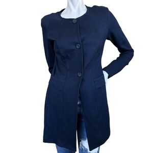 CAbi Navy Blue Ponte Long Sleeve Mid Length 3 Button Peacoat Size XS